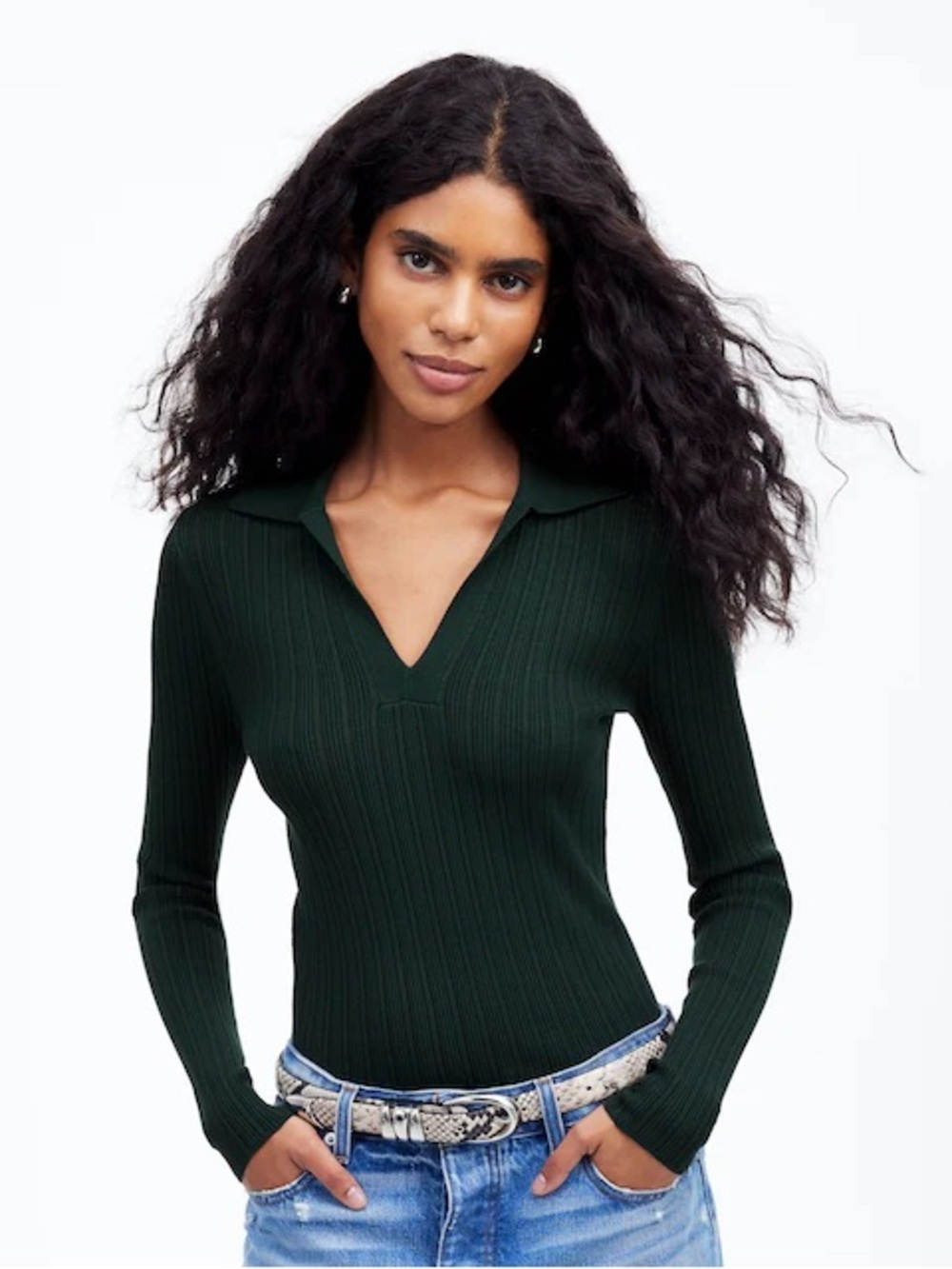 NWT Madewell Signature Knit Johnny Collar Sweater Polo Dark Green XXS $98 NT583